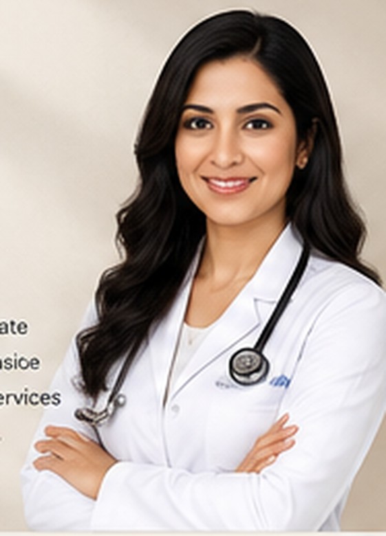 Illustrative healthcare provider, not a photograph of Navneet Kaur